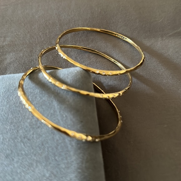Stella & Dot Goldtone Bangle, hammered with stones - Picture 3 of 3